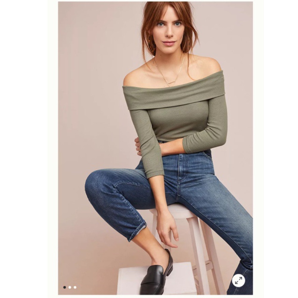 Anthropologie Copeland Olive Green Off-The-Shoulder Top Size M